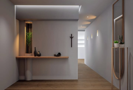 Interiorismo, pasillo con iluminación cálida